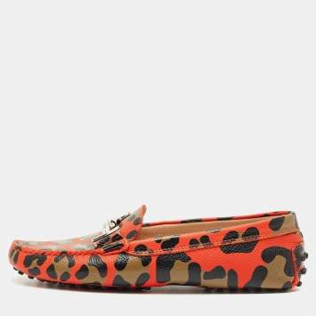 Pre Owned Tod's Multicolor Leather Double T Slip On Loafers Size 38