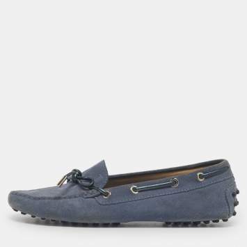 Pre Owned Tod's Blue Suede Gommino Driving Loafers Size 37.5