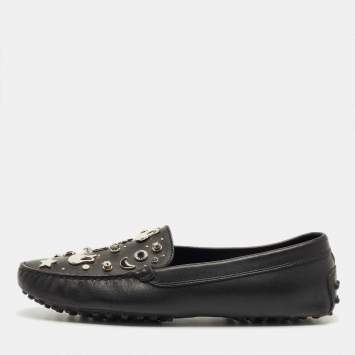 Pre Owned Tod's Black Leather Embellished Driving Slip On Loafers Size 39
