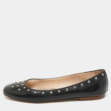 Pre Owned Tod's Black Leather Studded Ballet Flats Size 38