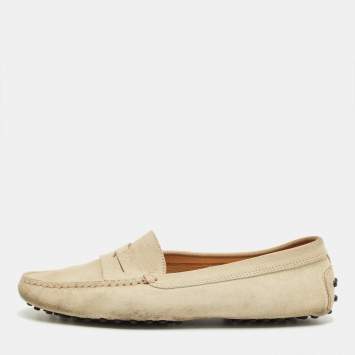 Pre Owned Tod's Grey Suede Gommino Penny Loafers Size 37.5