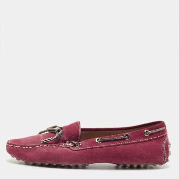 Pre Owned Tod's Purple Suede Gommino Driving Loafers Size 37.5
