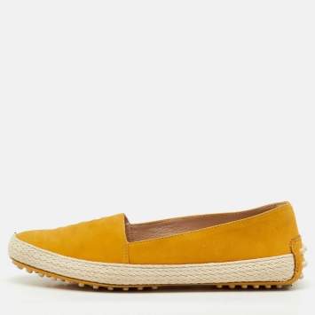 Pre Owned Tod's Mustard Yellow Nubuck Leather Skate Espadrille Flats Size 38