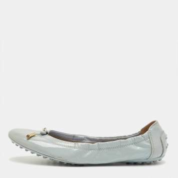 Pre Owned Tod's Grey Patent Scrunch Ballerina Flats Size 39