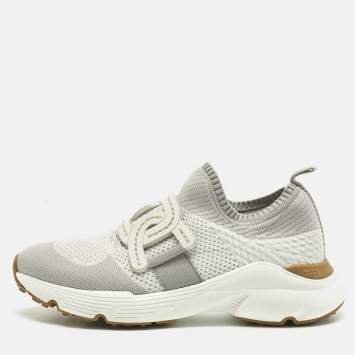 مملوكة مسبقًا Tod's Grey/White Knit Fabric Kate Slip On Sneakers Size 39