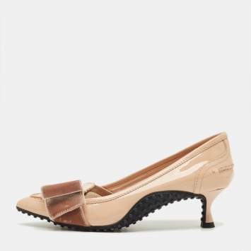 Pre Owned Tod's Beige Patent Leather Loafer Pumps Size 35