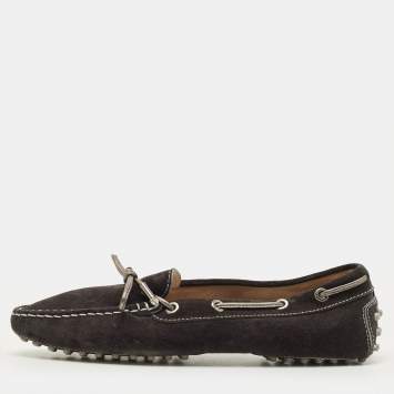 Pre Owned Tod's Size 39 Black Suede Driver Loafers