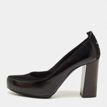 مملوكة مسبقًا Tod's Size 39.5 Black Leather and Suede Block Heel Pumps