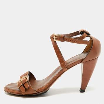 مملوكة مسبقًا Tod's Buckle Detail Size 41 Brown Leather Ankle Strap Sandals
