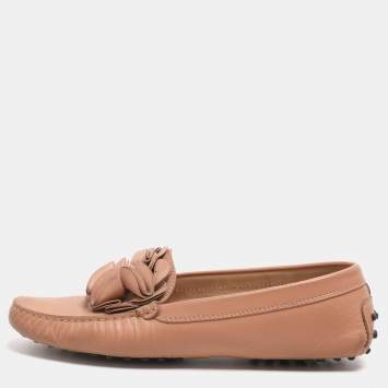 Pre Owned Tod's Gommini Floral Embellished Size 39 Pink Leather Loafers