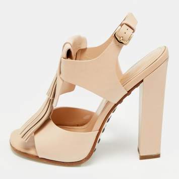 Pre Owned صندل تودز جلد وردي بتفاصيل شراشيب مقاس 37 برباط خلفي