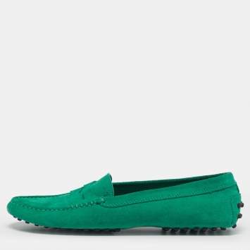 Pre Owned Tod's Gommino Size 39.5 Green Suede Loafers