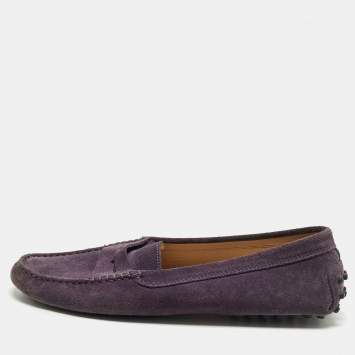 Pre Owned Tod's Gommino Size 39 Purple Suede Slip On Loafers