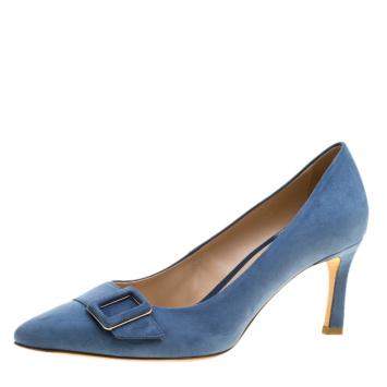 Pre Owned Tod's Blue Suede Buckle Pumps Size 39