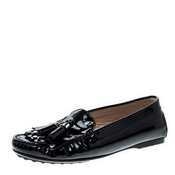 Pre Owned Tod's Black Patent Leather Tassel Loafers Size 36.5
