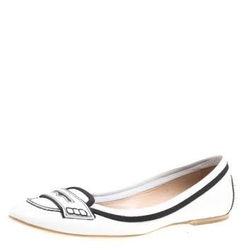 Pre Owned Tod's Monochrome Patent Leather Penny Ballet Flats Size 40