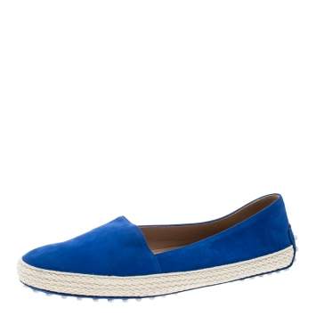 Pre Owned Tod's Cobalt Blue Suede Espadrille Skate Sneakers Size 38.5