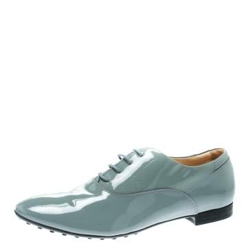 Pre Owned Tod's Grey Patent Leather Lace Up Oxford Size 40
