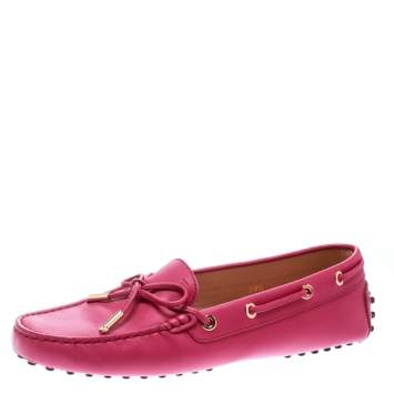 Pre Owned Tod's Purple Leather Bow Loafers Size 38.5