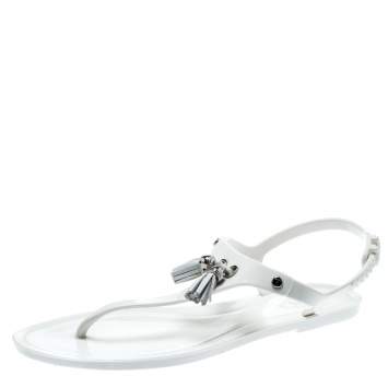 Pre Owned Tod's White Jelly Tassel Detail Thong Flat Sandals Size 37