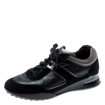 Pre Owned Tod's By T Project Black Suede And Metallic Leather Lace Up Sneakers Size 38