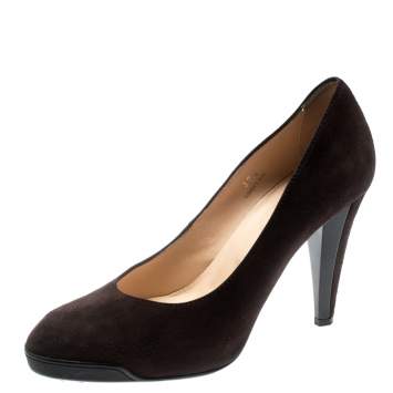 Pre Owned Tod's Brown Suede And Leather Almond Toe Pumps Size 37.5