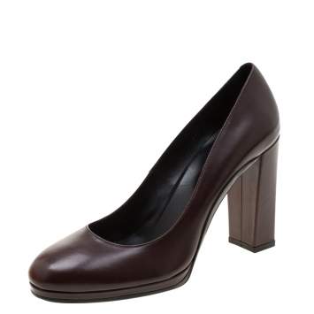 Pre Owned Tod's Brown Leather Block Heel Pumps Size 40