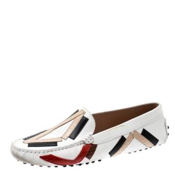 Pre Owned Tod's Multicolor Leather And Python Leather Trim Slip On Loafers Size 39.5