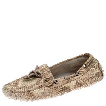 Pre Owned Tod's Beige Python Leather Bow Loafers Size 35.5