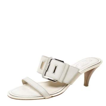 Pre Owned Tod's White Leather Buckle Accented Sandals Size 36
