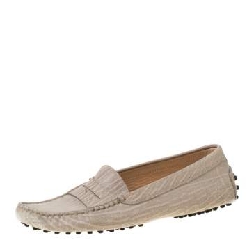 Pre Owned Tod's Beige Textured Leather Penny Loafers Size 37.5