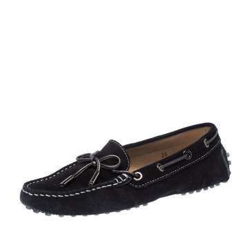 Pre Owned Tods Black Suede Leather Bow Loafers Size 35