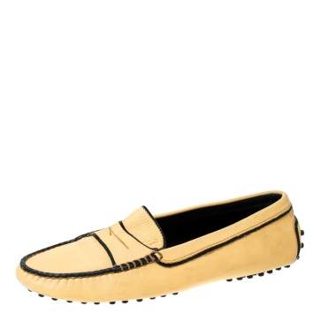 Pre Owned Tod's Light Yellow Leather Gommino Loafers Size 39.5