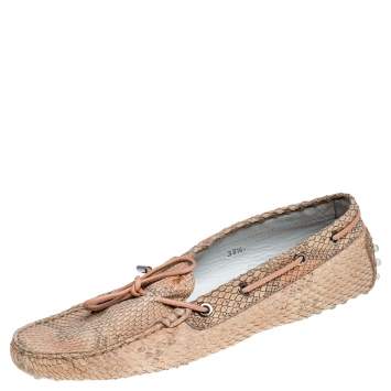 Pre Owned Tod's Beige Python Leather Gommino Loafers Size 38.5