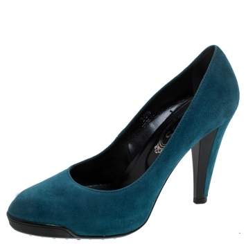 Pre Owned Tod's Blue Suede Platform Pumps Size 36.5
