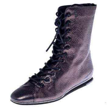 Pre Owned Tod's Metallic Grey Leather Ankle Boots Size 37