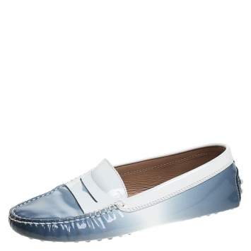 Pre Owned Tod's Blue/White Gradient Patent Leather Penny Loafers Size 35