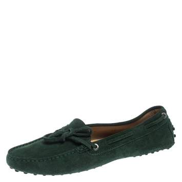 Pre Owned Tod's Green Suede Bow Driving Loafers Size 40