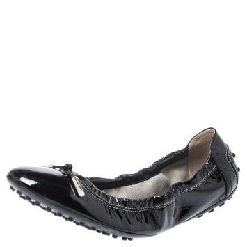 Pre Owned Tod's Black Patent Leather Scrunch Ballet Flats Size 38
