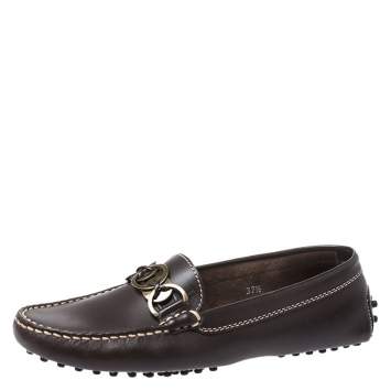 Pre Owned Tod's Dark Brown Ring Leather Loafers Size 37.5