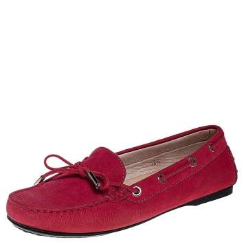 Pre Owned Tod's Pink Nubuck Gommino Loafers Size 36.5