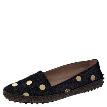 Pre Owned Tod's Dark Wash Denim Studded Espadrille Flats Size 38