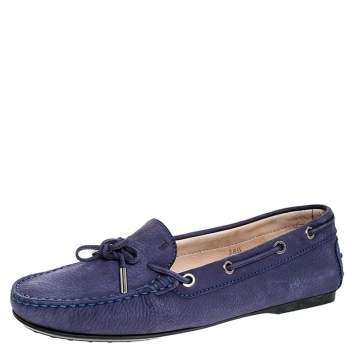 Pre Owned Tod`s Purple Nububk Leather Bow Gommino Loafers Size 38.5