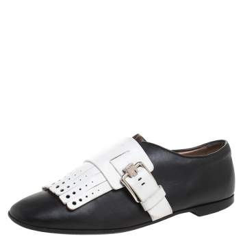 Pre Owned Tod's Bi Color Leather Fringe Detail Monk Flats Size 36
