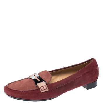 Pre Owned Tod's Red Suede Penny Loafers Size 40