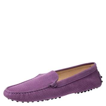 Pre Owned Tod's Purple Perforated Suede Loafers Size 40