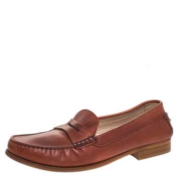 Pre Owned Tod's Brown Leather Penny Slip On Loafers Size 40