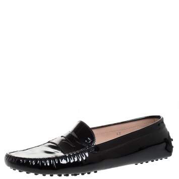 Pre Owned Tod's Black Patent Leather Penny Slip On Loafers Size 42