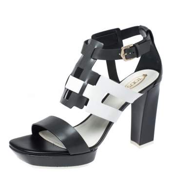 Pre Owned Tod's Two Tone Leather Cutout Platform Ankle Strap Sandals Size 39.5