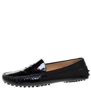 Pre Owned Tod's Black Patent Leather Penny Slip On Loafers Size 39.5
